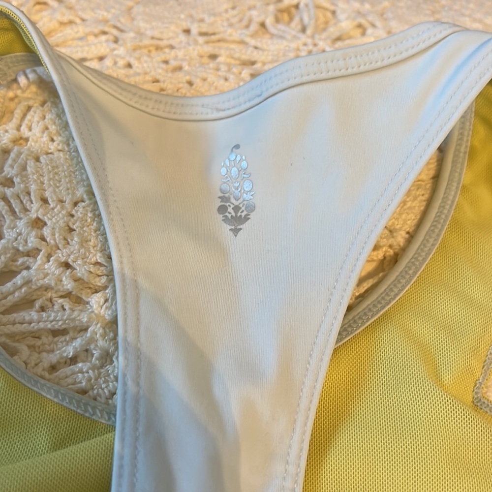 Free People White and Yellow Racerback Crop Top - Picture 4 of 5